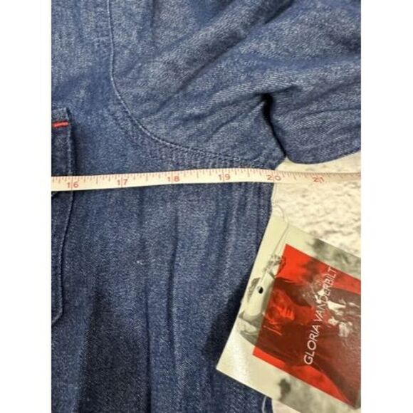 Gloria Vanderbilt Dark Blue Denim Button Front Blouse Size L&M Long Sleeve Shirt - Picture 8 of 16